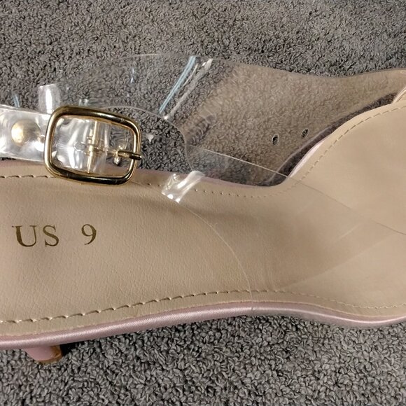 Allegra K Womens shoes Pink Satin Rose Heels Size 9 Clear Strap Pointed Toe Pump - Picture 5 of 13